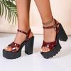 Fashion Sandals for Women One Word Summer 2025 Block Heel Ladies Shoes Wedge with Platform Waterproof Footwear Chunky Super-high Beige