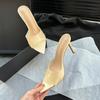Transparent high-heeled cool slippers for women in the summer of 2025, new fashion, thin heels, pointed heads, sexy open toes, and one-word drag for o