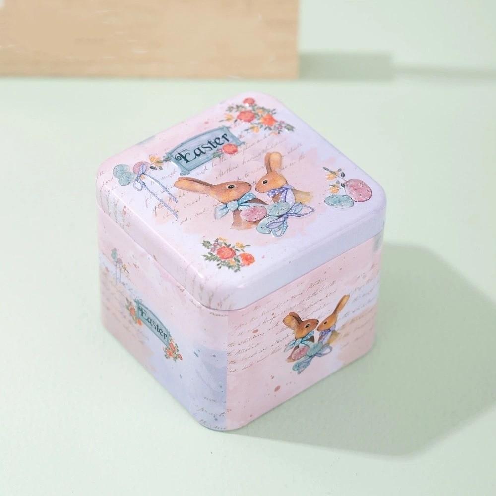 Metal Rabbits Candy Box with Lids Small Tin Can Multi-Purpose Easter Tinplate Box Home Party Decor