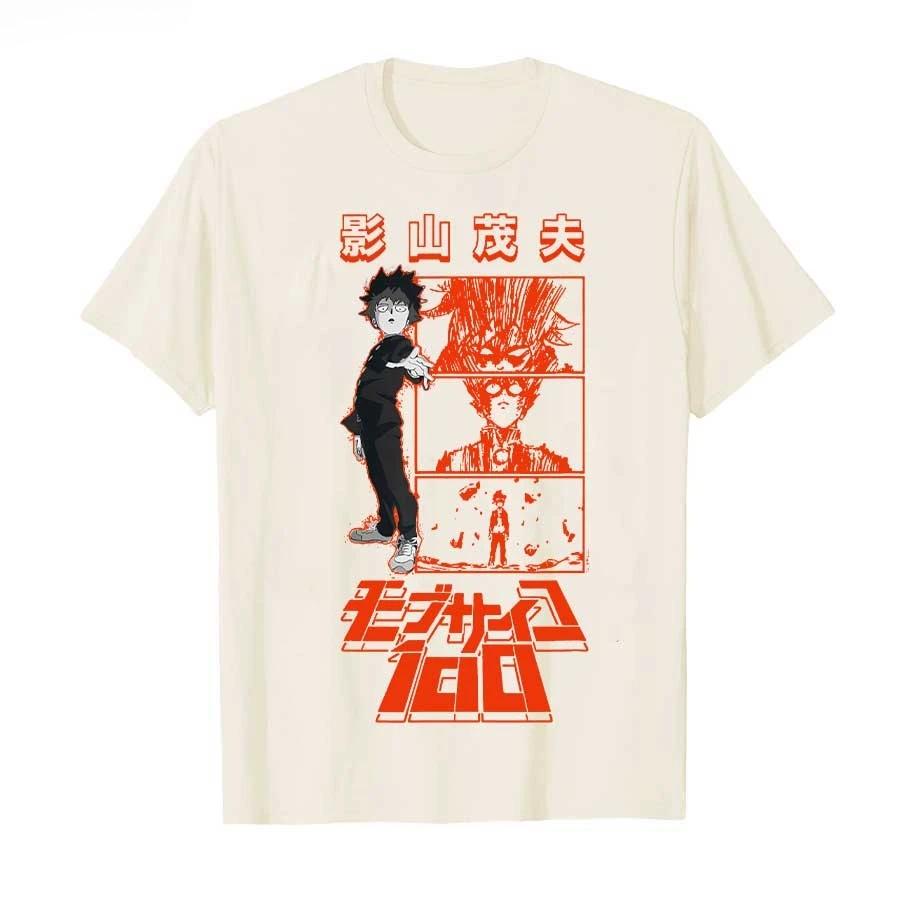 Mob Psycho 100 Красный Кандзи и Панели Усиление Аниме Футболка для Мужчин Женщин 100% Хлопок Футболки С Коротким Рукавом