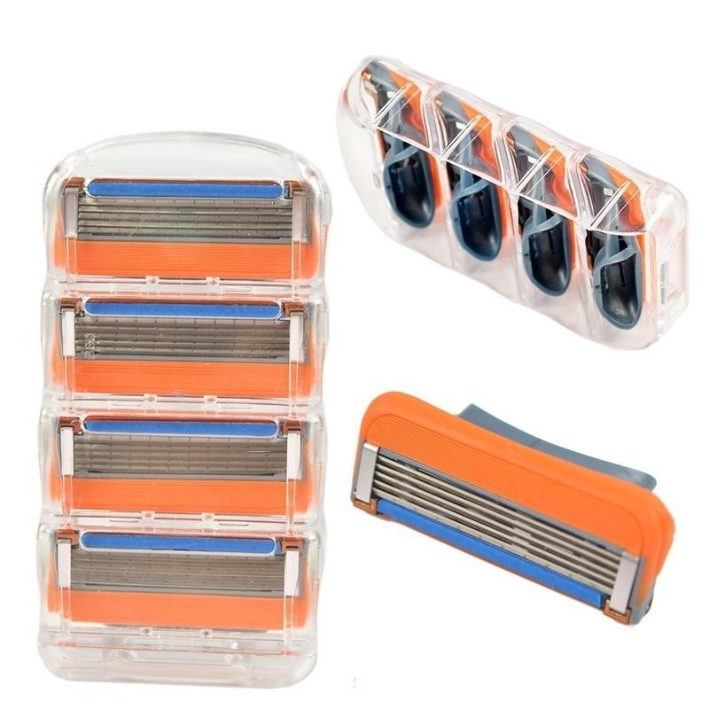 4pcs/lot 5 Layer Blades Men's Face Shaving Razor Blades Shaver Blades For Men Sharpener High Quality Razor Blade Mache 5 (Color: Orange)