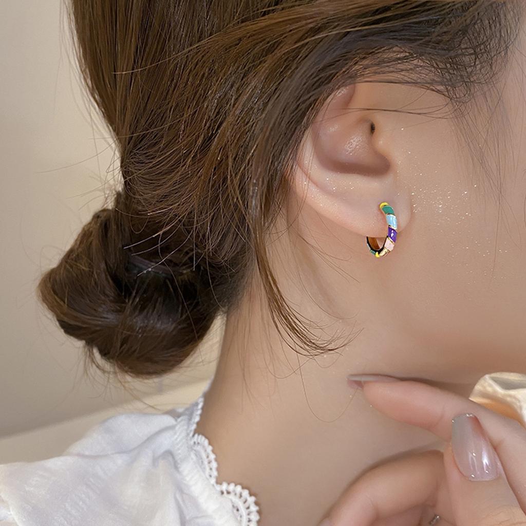 Colorful glazed retro circle earrings for women with a high-end feel, ear loops and ear buckles, 2026 popular jewelry earrings and accessories
