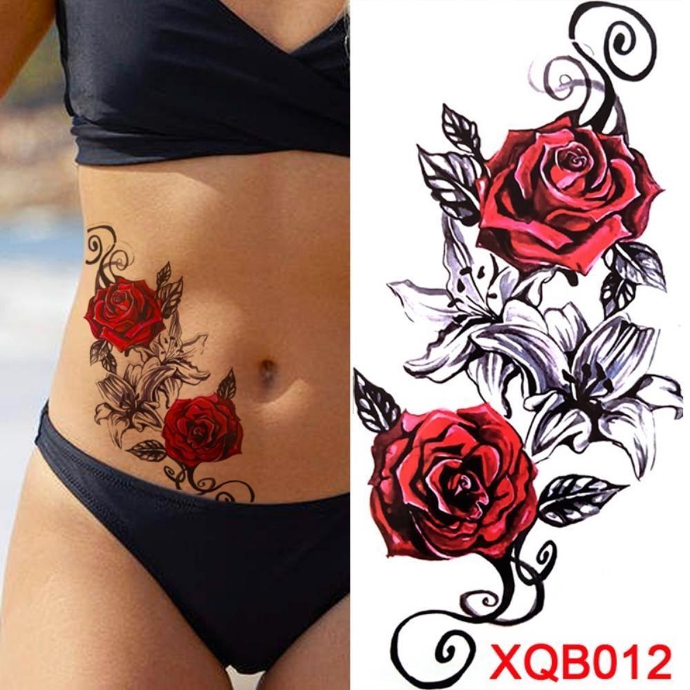 1PCS Sexy Flower Waterproof Temporary Tattoo Sticker Chest Rose Glitter Tattoo Body Art Arm Fake Flower Tattoo Woman