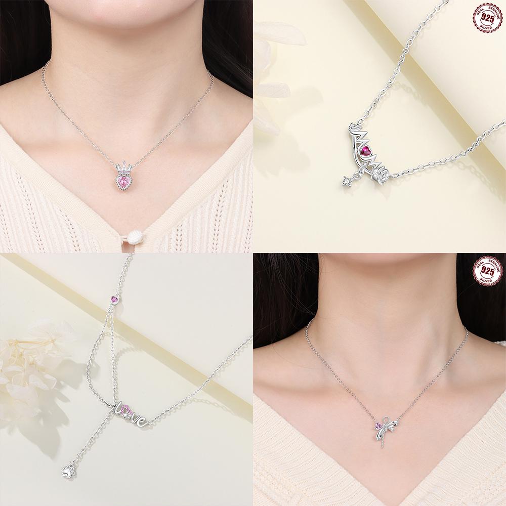 Серебро 925 Пробы Костяные Когти Ожерелье Розовый Бабочка Корона Розовое Золото Женское Ожерелье Украшение Юбилей Подарок на День Святого Валентина