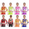 Girls Long Sleeve Rhinestone Color Block Crop Top Cross Back Cutout Gymnastics Top
