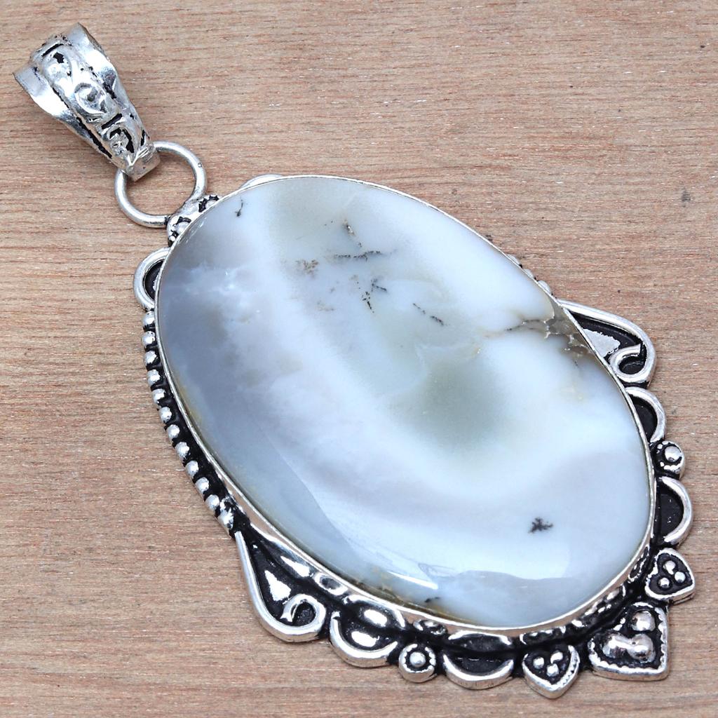 Кулон Дендритовый Опал Драгоценный камень Ручная работа Подарок для нее Серебряные украшения 2,75"