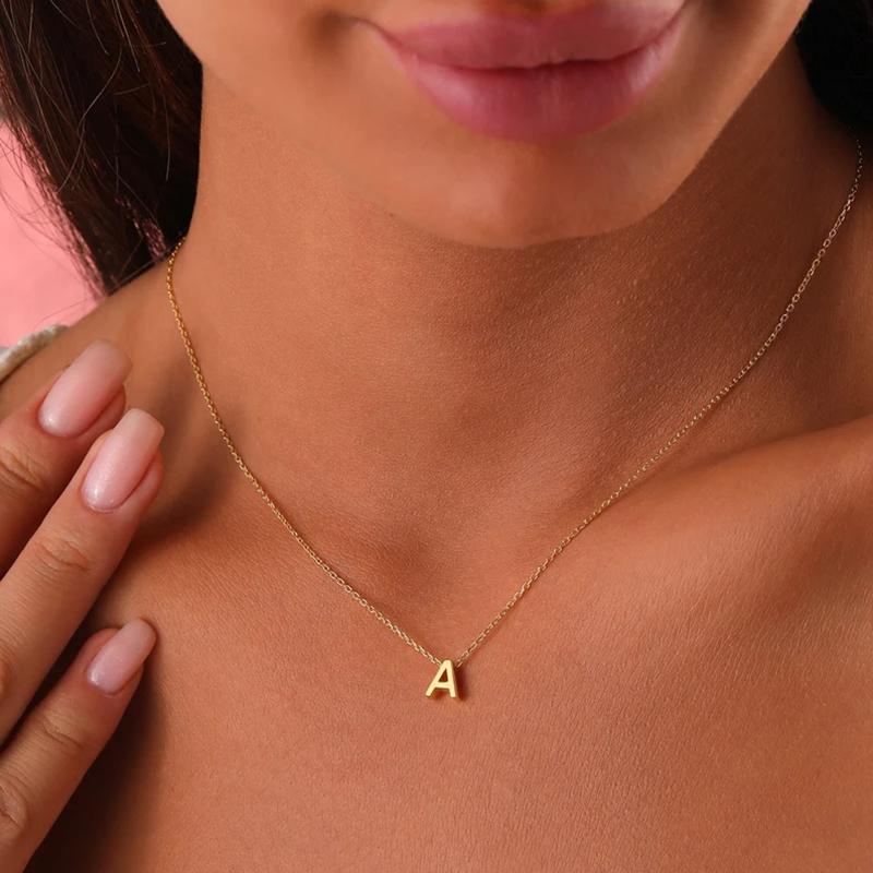 Stainless Steel Initial Necklace Gold Color Cut Letters Single Name Choker Necklace for Women Pendant Jewelry Gift
