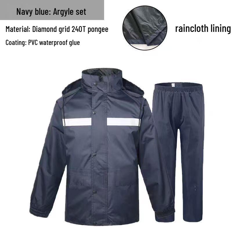 Темно-синий светоотражающий дождевик и брюки для мужчин - Водонепроницаемый, Утепленный, Раздельного типа, Идеально подходит для работников служб безопасности и санитарии