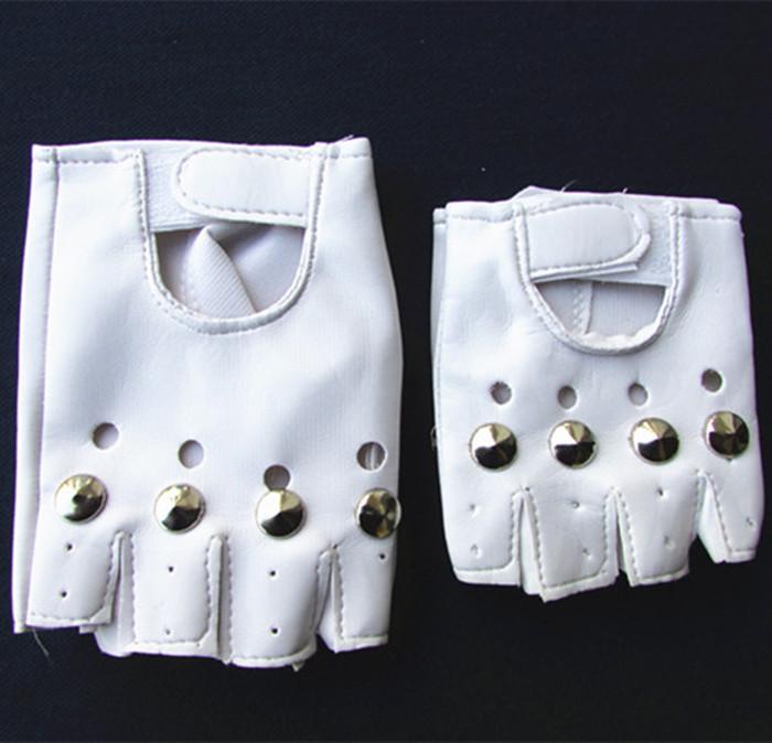 Children's White Fingerless Leather Gloves - Half Finger, Toddler Stage Performance and Dance Gloves