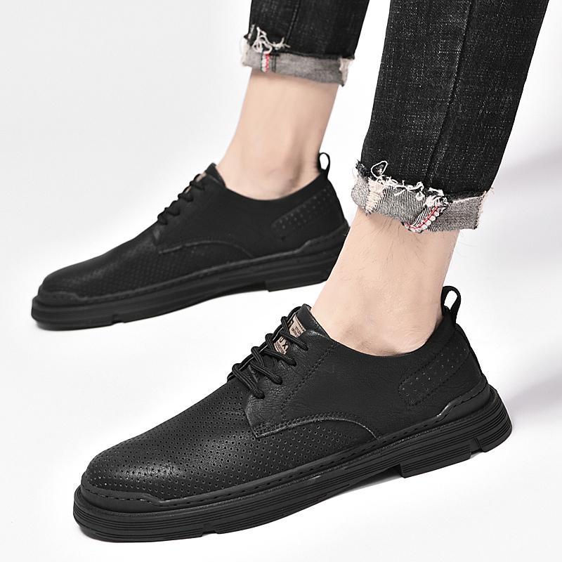 Fashion Fashionable Lace Up Men's Perforated Outdoor Comfortable Leather Shoes Summer Brand New Cowhide Breathable Casual Leather Shoes