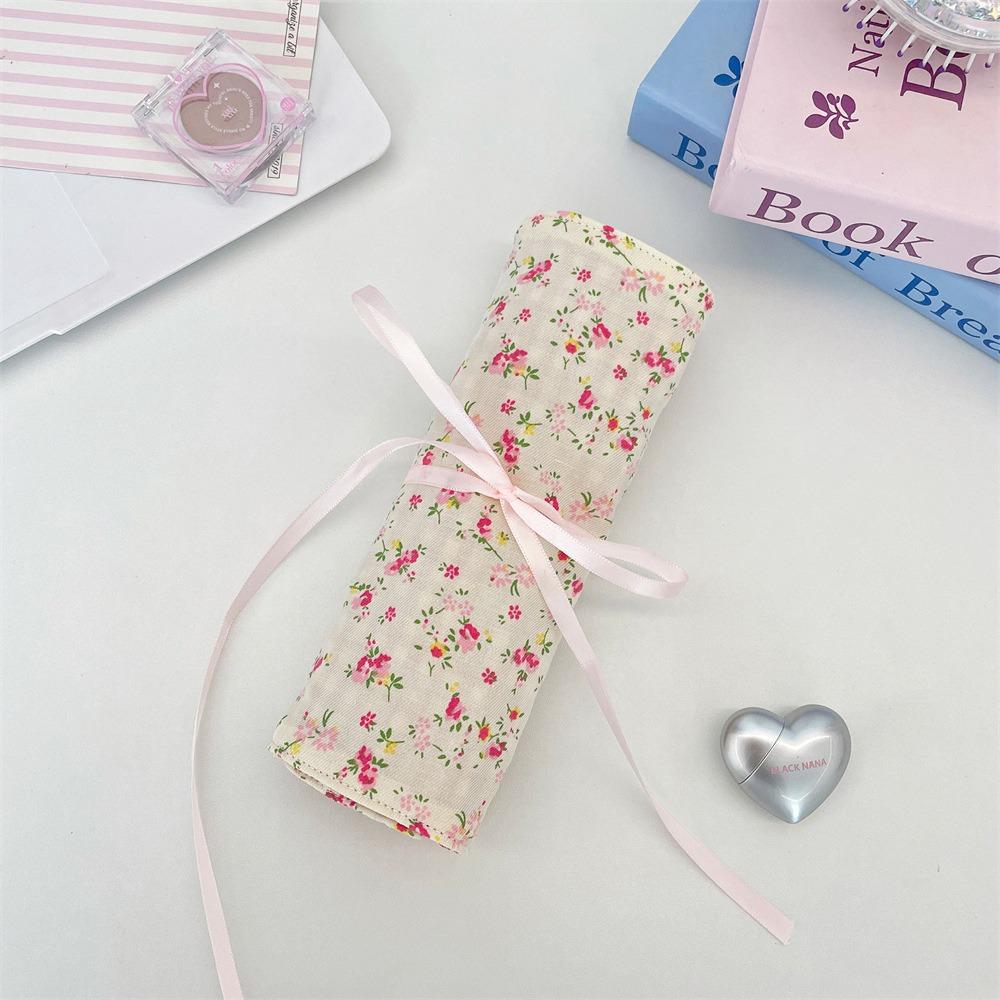 Convenient Makeup Brush Bag Floral Pattern Large Capacity Cosmetic Storage Bag Pink Beauty Tool Makeup Brush Organizer Household