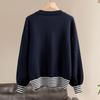 Women's Striped Spliced Faux Two-Piece Knit Sweater