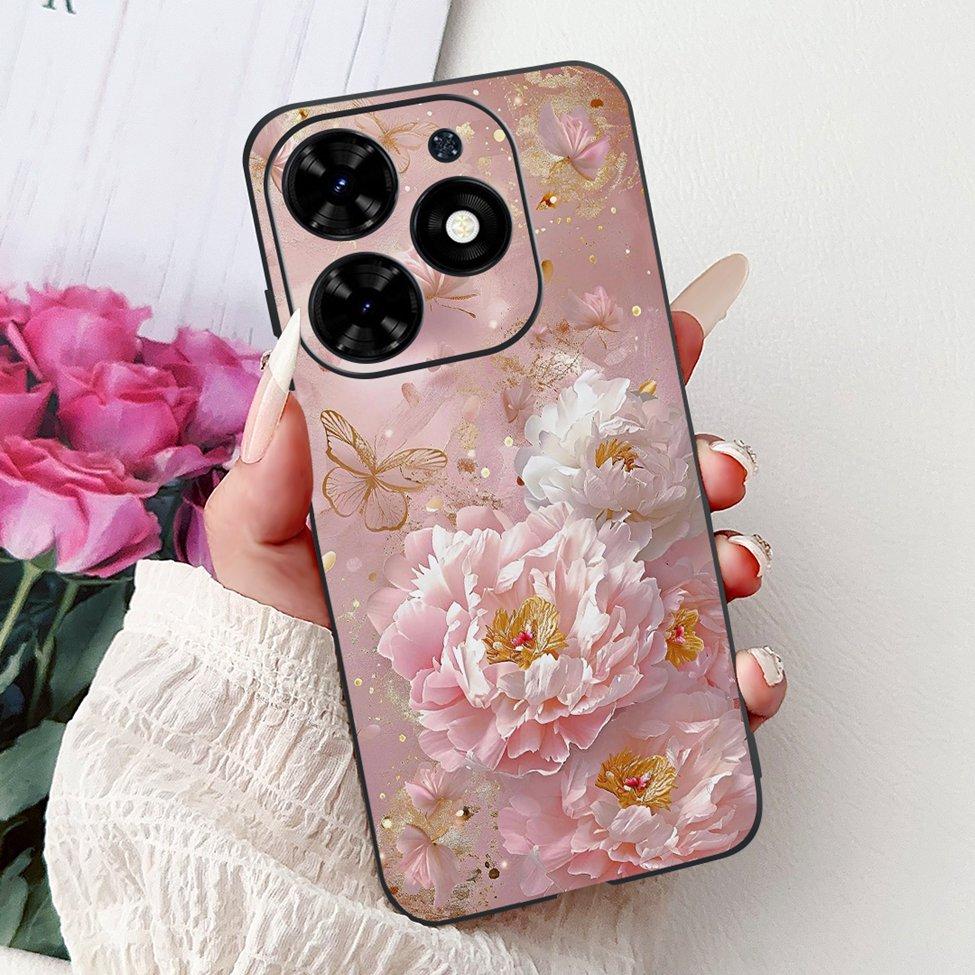 Для Tecno Spark Go 2024 BG6 Задняя крышка Для Tecno Spark Go 2024 Чехол Модный Роскошный Цветы Милый Мультяшный Кот Ударопрочный Силиконовый