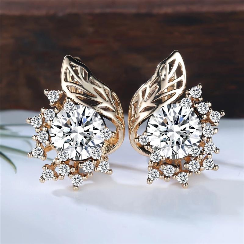 Богемские серьги-кольца с черным цирконием в виде листьев и цветов для женщин, роскошные золотые свадебные украшения