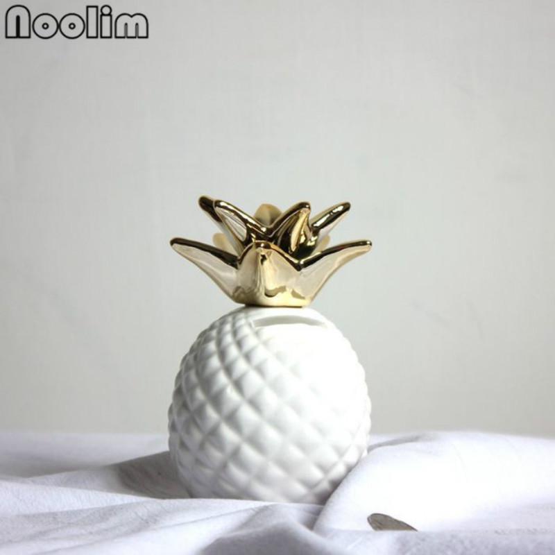 Golden/white Pineapple Ceramic Ornaments Pineapple Save Money Box Gold Coin Piggy Bank Storage