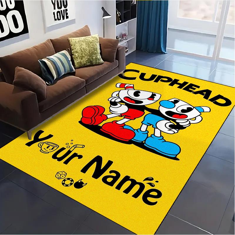 Name Custom Cuphead Game Carpet Rug for Living Room Bedroom Home Sofa Decoration,Kids play Non-slip Floor Mat