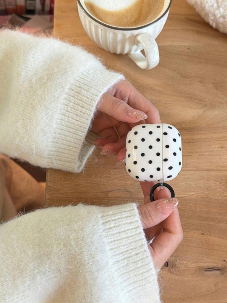 Черно-белый чехол в корейском стиле в горошек для Airpods Pro 3, для Airpods 3-го поколения, Защитная крышка с милым брелоком-сердечком, Противоскользящий, для Airpods 4-го поколения