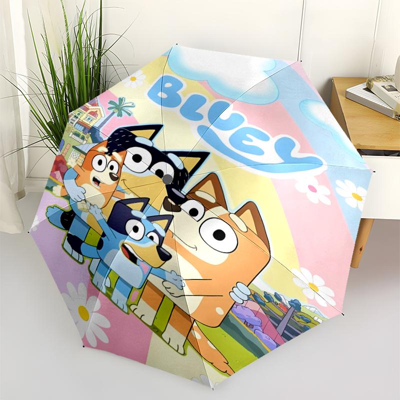 Bluey Print Automatic Umbrella, 8 Rib Iron Frame, Plastic Handle, Suitable for Outdoor Travel &Daily , Ideal Gift
