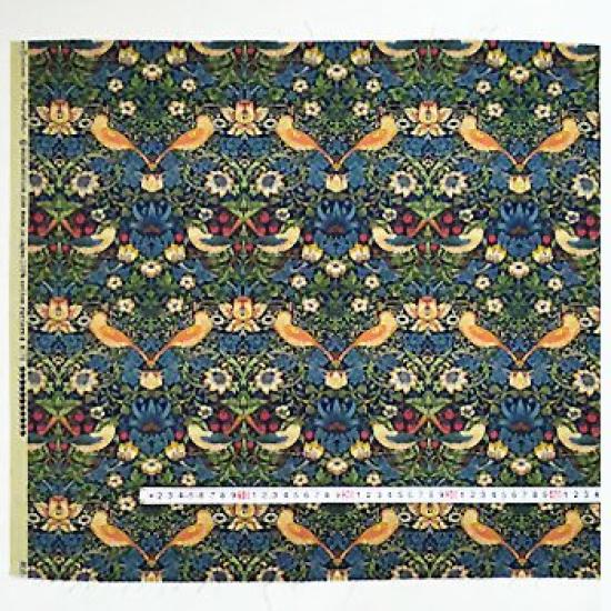 Ткань с хлопковым принтом William Morris Strawberry Thief, синяя, отрез 1 м × 110 см / Хлопок феи