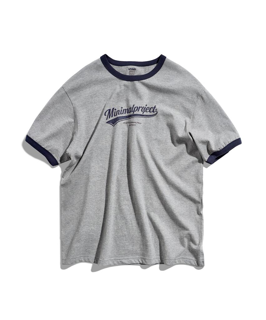 MINIMALPROJECT Washed Drawing Ringer Short Sleeve T-Shirt Mst185 [Gray/Navy]