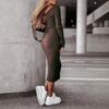 2026 Elegant V-Neck Long Sleeve Maxi Dress Pure Color