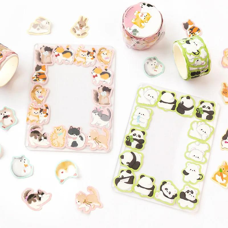 Pre-Cut Animals Washi Tape Set Cute Kawaii Cat Rabbit Panda Dog Penguin Decorative Masking Label Stickers for Arts DIY Crafts