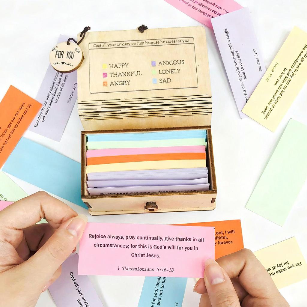 150 Emotion Bible Verse Cards In Wooden Box Hand-made 150 Scripture Cards Holiday Present Organizer