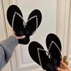 Sheepskin Small Fragrant Wind Velvet Rhinestone Pearl Flip-flops Women's Flat Bottom Toe Beach Summer Wear Sexy Sandals