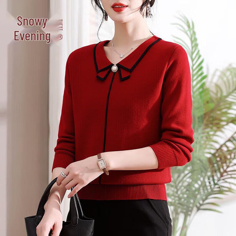 XUEXI Mid-Aged Women's 2024 Winter Lapel Knit Top