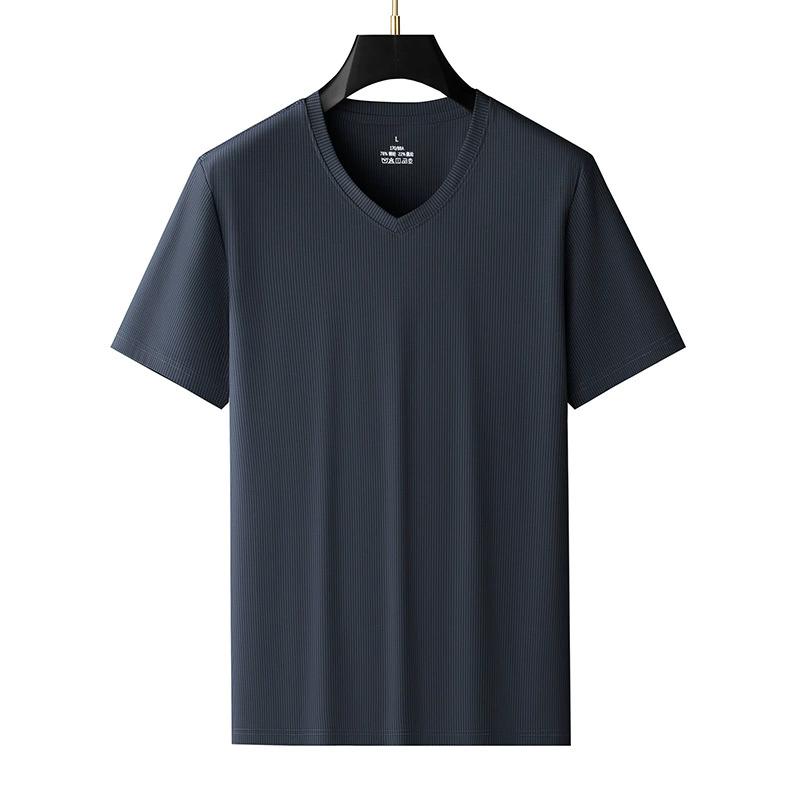 Мужская футболка с коротким рукавом, летняя футболка Ice Silk с V-образным вырезом, повседневная, однотонная, тонкая, большого размера