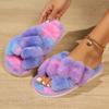 Home Fuzzy Cross Strap Slipper Women Winter Warm Fur Plush Indoor Lazy Female Thermal Furry House Shoe Flat Flip Flop Black
