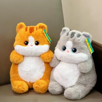 Милая кошка с большими глазами, плюшевая игрушка, успокаивает и засыпает с золотистой кошкой с градиентом.