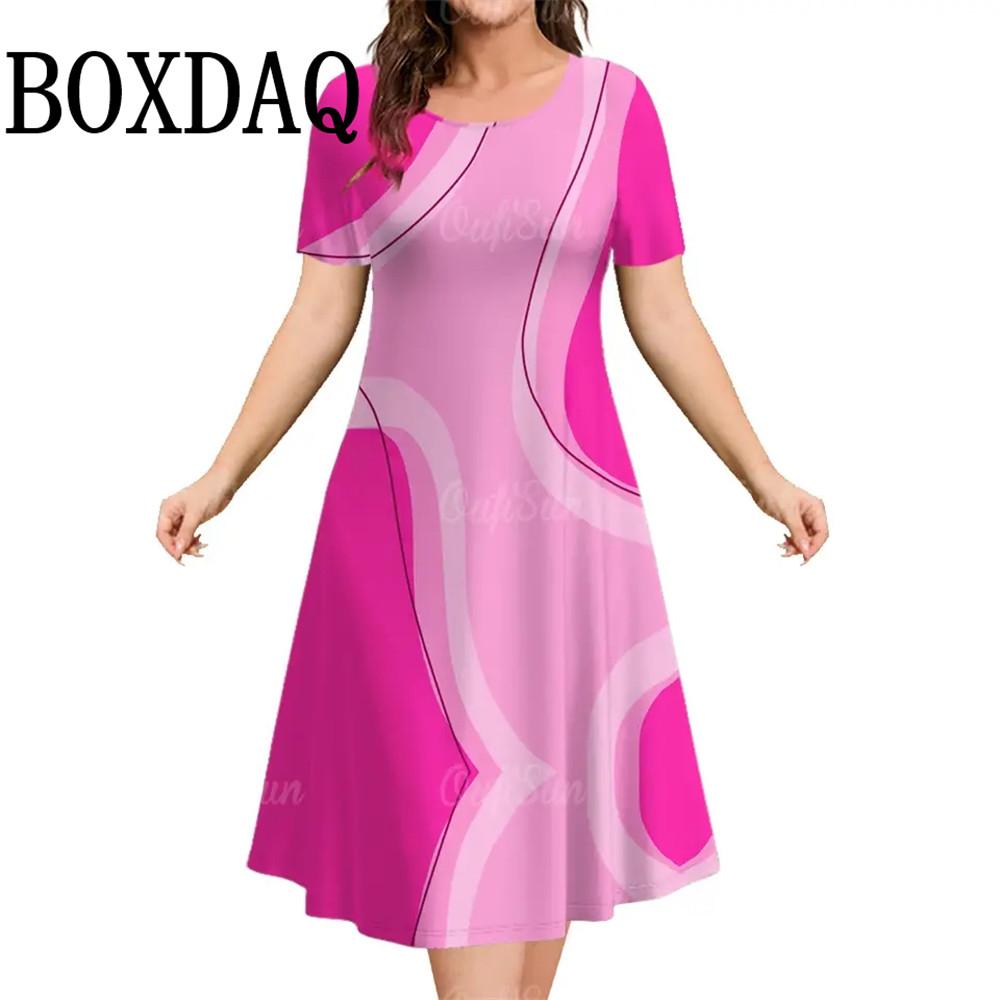 Женское платье с коротким рукавом, свободные платья больших размеров с принтом в полоску 3D, летнее повседневное классическое платье А-силуэта