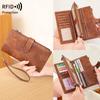 Women's RFID Anti-theft Tri-fold Leather Wallet - Retro European/American Style with Zipper