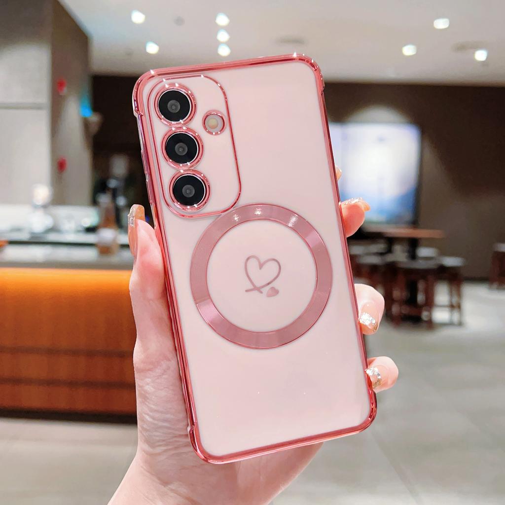 Роскошный гальванизированный чехол Magsafe love Heart для Samsung Galaxy S21 S23 S24 S25 Plus Ultra S21FE S23FE с магнитной беспроводной зарядкой и противоударным покрытием