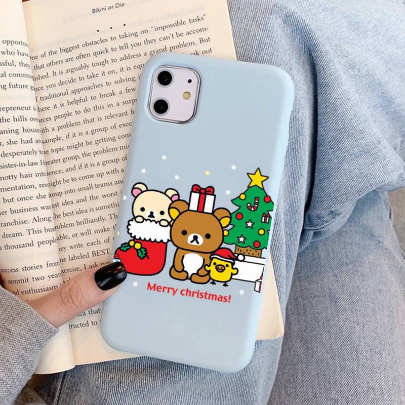 Милый чехол Rilakkuma для iPhone 14 11 12 13 Mini Pro Xs Max 8 7 6 6S Plus X XR, однотонный чехол конфетного цвета