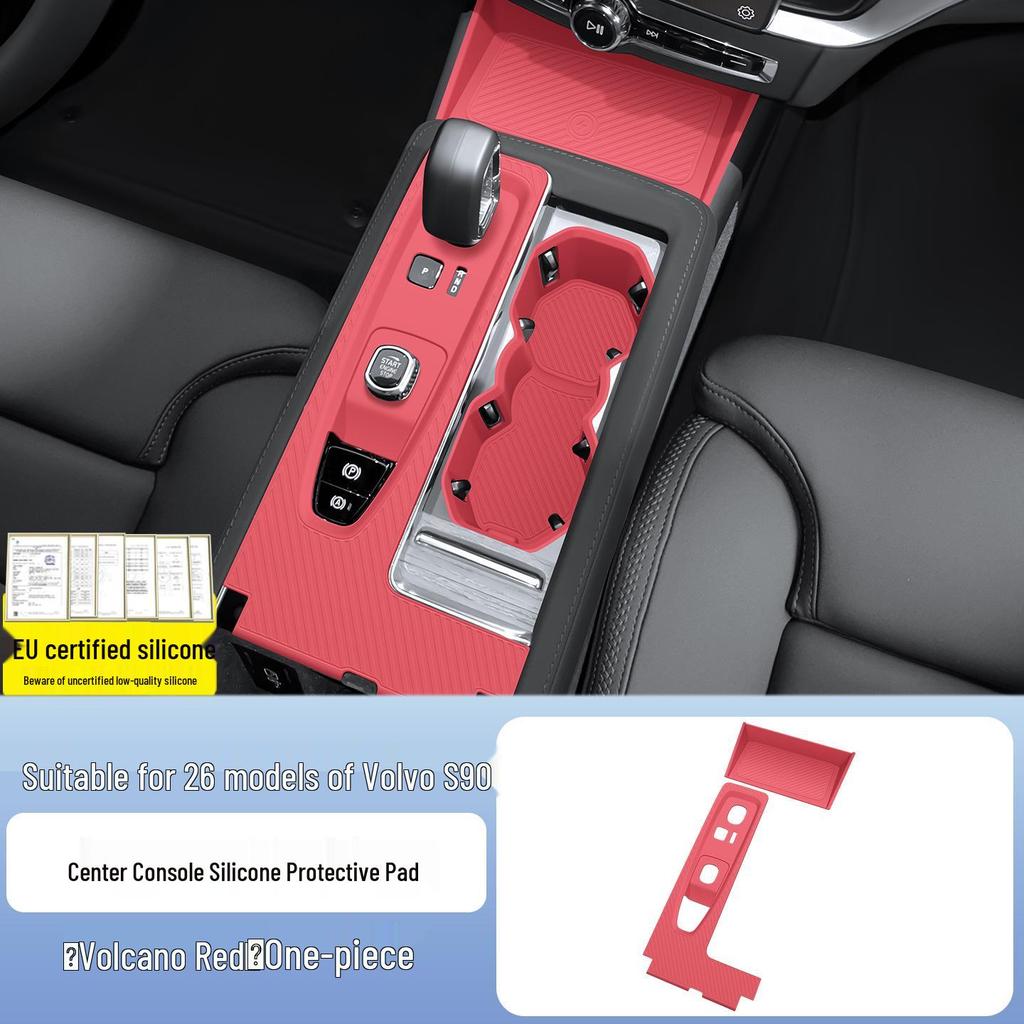 Volvo S90 2026 Center Console Silicone Mat with Wireless Charging and Cup Holder - Interior Upgrade.