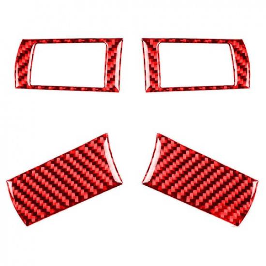 Red Carbon Fiber Steering Wheel Button Cover Trim For Dodge Challenger 2008-2010