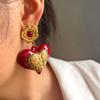 Red Heart Dangle Earrings Love Heart Dangle Drop Earrings with Flowers Women Hypoallergenic Artistic Earrings for Dating Party