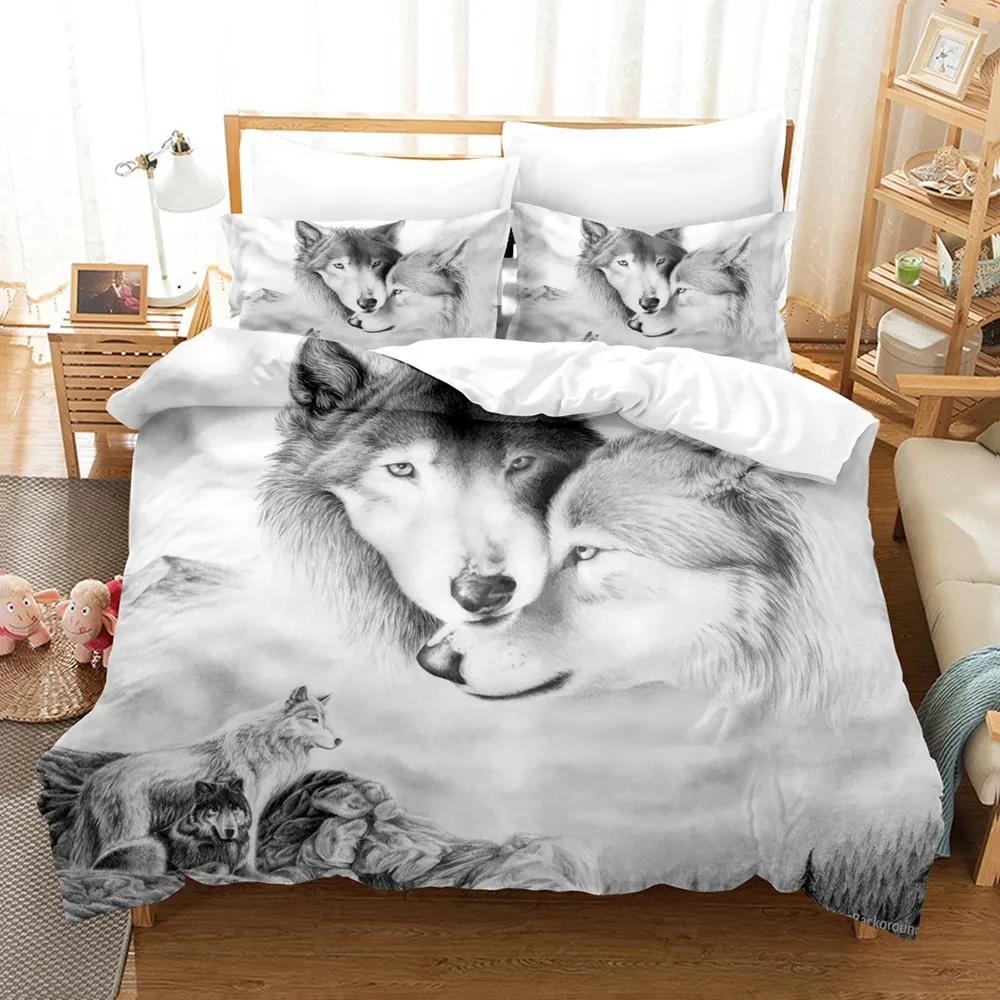 Boys Wolf Duvet Cover Set Queen Size Boho Wolf Wildlife Animal Bedding Set Men Galaxy Dream Catcher Moon Polyester Quilt Cover