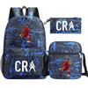 Cristiano Ronaldo Print Youth School Backpack Set Teens - 3-Piece Oxford Fabric Dual-Shoulder Bag With Breathable Padded