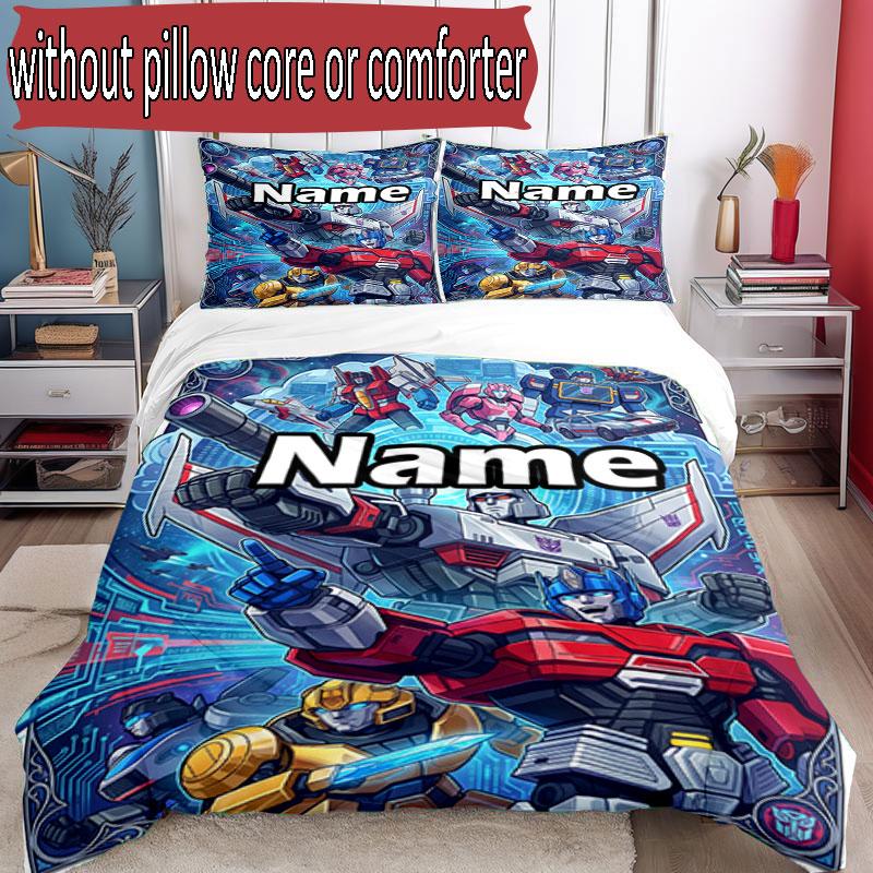 3pcs Duvet Cover Set (1*Duvet Cover + 2*Pillowcase, Without Core), Custom Name Transformers Pattern Bedding Set, Home Bedroom Decor Gift