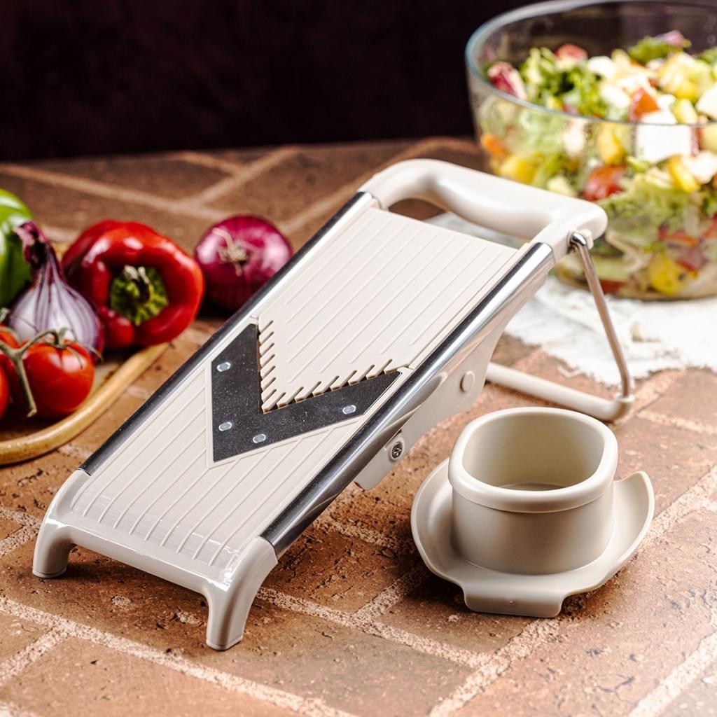 KINGHOFF KH-2006 Mandoline Slicer, Stainless Steel, Adjustable Thickness, Gray, 30x13.5x11.5cm, with Pusher