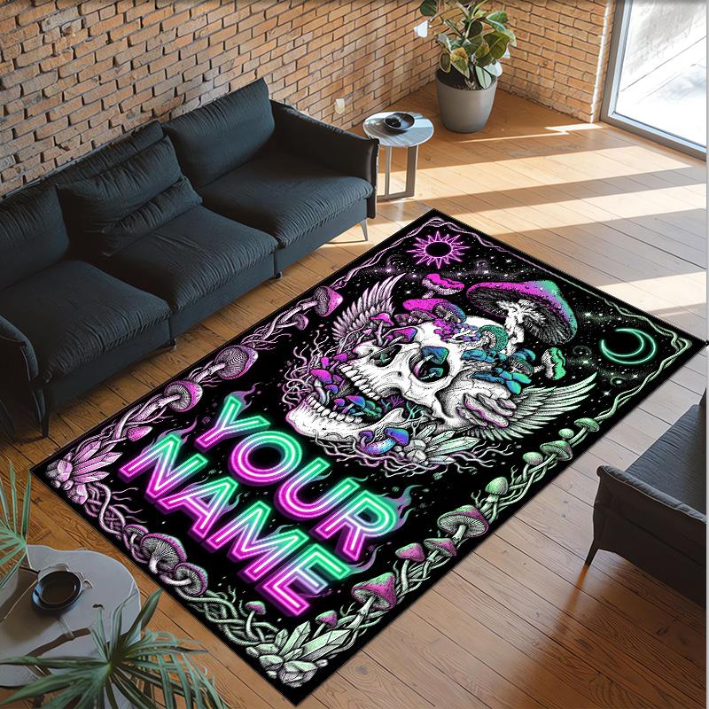 Gothic Theme Crystal Velvet Floor Rug Personalized Custom Name Text Warm Carpet Home Decoration