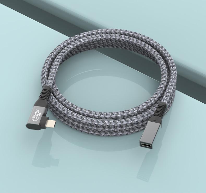 Угловой удлинительный кабель USB4 Type-C (М к Ж) Thunderbolt 4/3, Быстрая зарядка 240 Вт, 40 Гбит/с