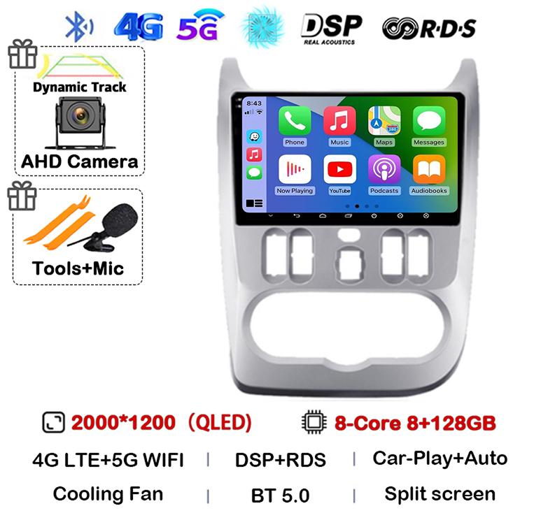 Android 14 Carplay Auto 4G+WIFI автомобильное радио для Renault Logan 1 Sandero 2009 2010 2011 2012 2013-2015 Мультимедиа GPS головное устройство DSP