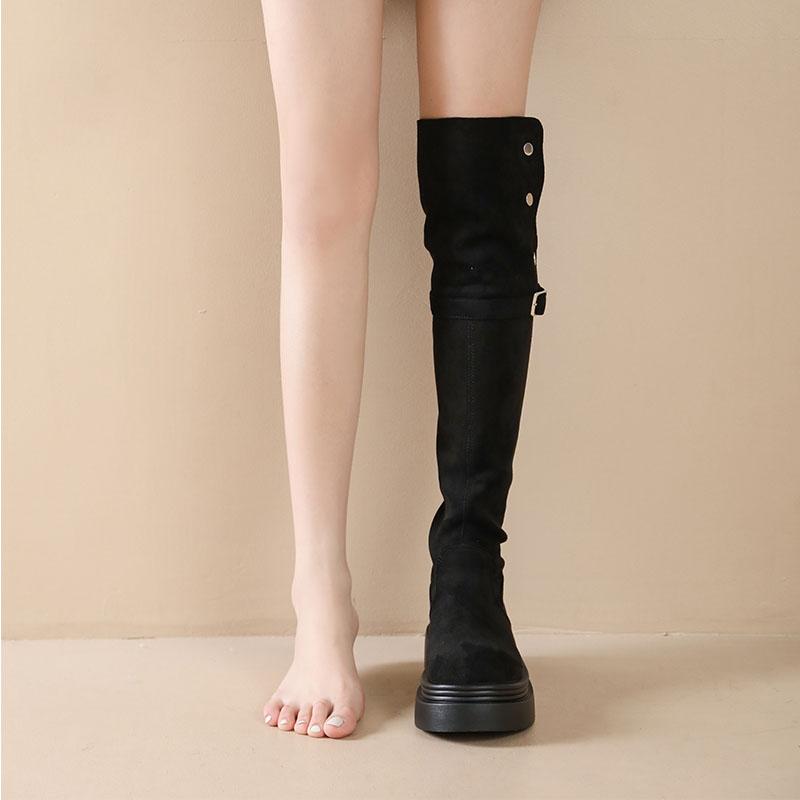 Children's Boots Two Wear Knee Knight Boots Heightening Year Fashion New 2024 Autumn and Winter Thick Bottom Fold Thick Heel