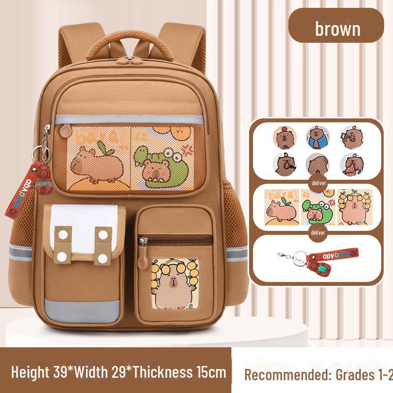Рюкзак большой вместимости с капибарой для 1-6 классов - Милый и грязеотталкивающий дизайн для мальчиков и девочек