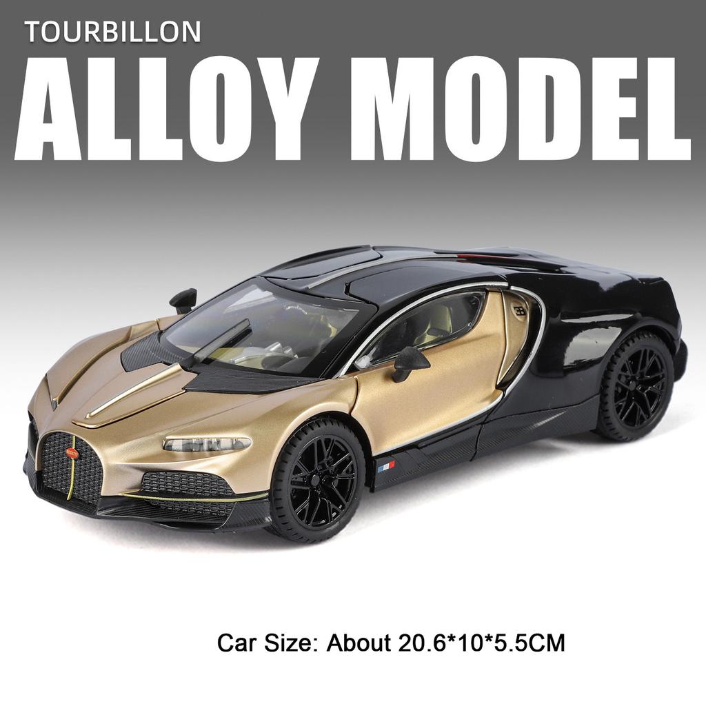 1:24 Tourbillon Bolide Car Model Toy Shock Absorption Supercar Sound Light Pull Back Metal Die-cast Models Office Table Ornament