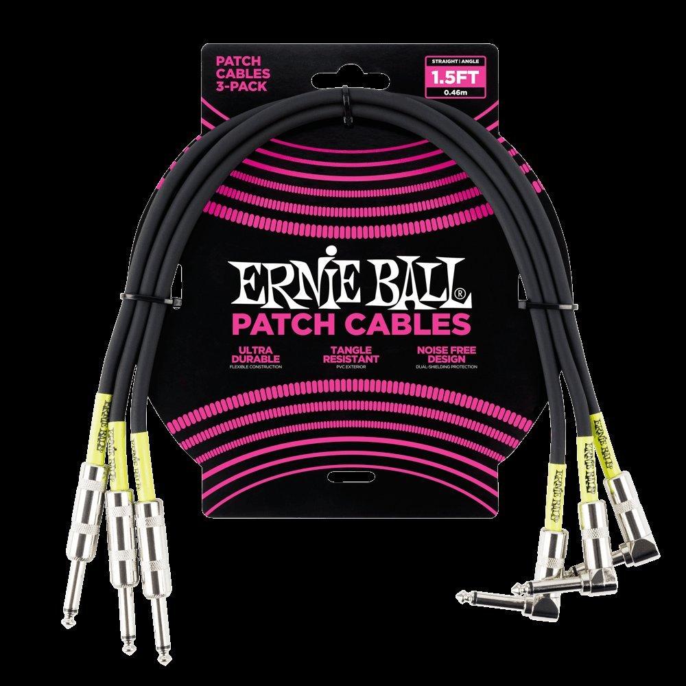 ERNIE BALL 6076 Соединительный кабель 3 шт., футы, соединительный кабель 3 шт., 46 см, черный [оригинальный продукт] 1,5 ПРЯМОЙ/УГЛОВОЙ